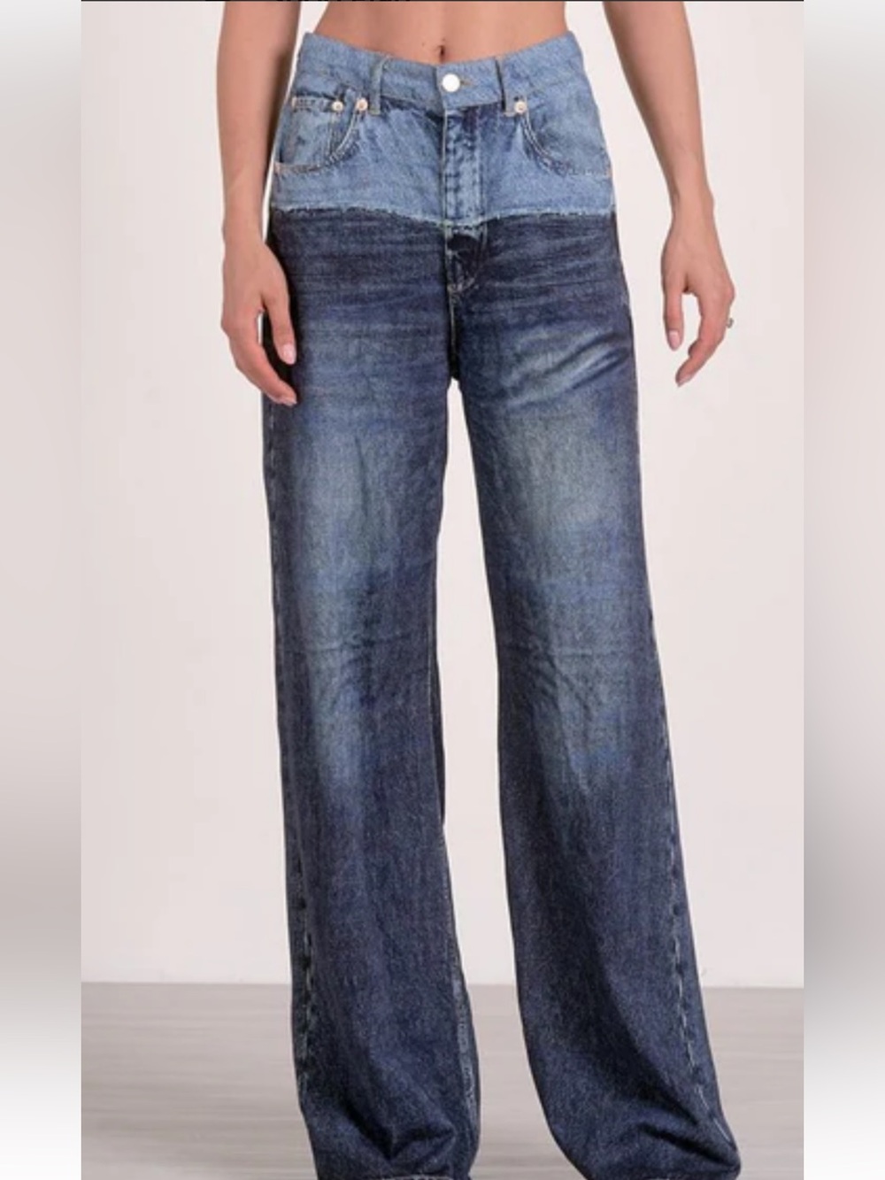 Elan Jade Two-Tone Dark Wash Wide Leg sweatpants Jean